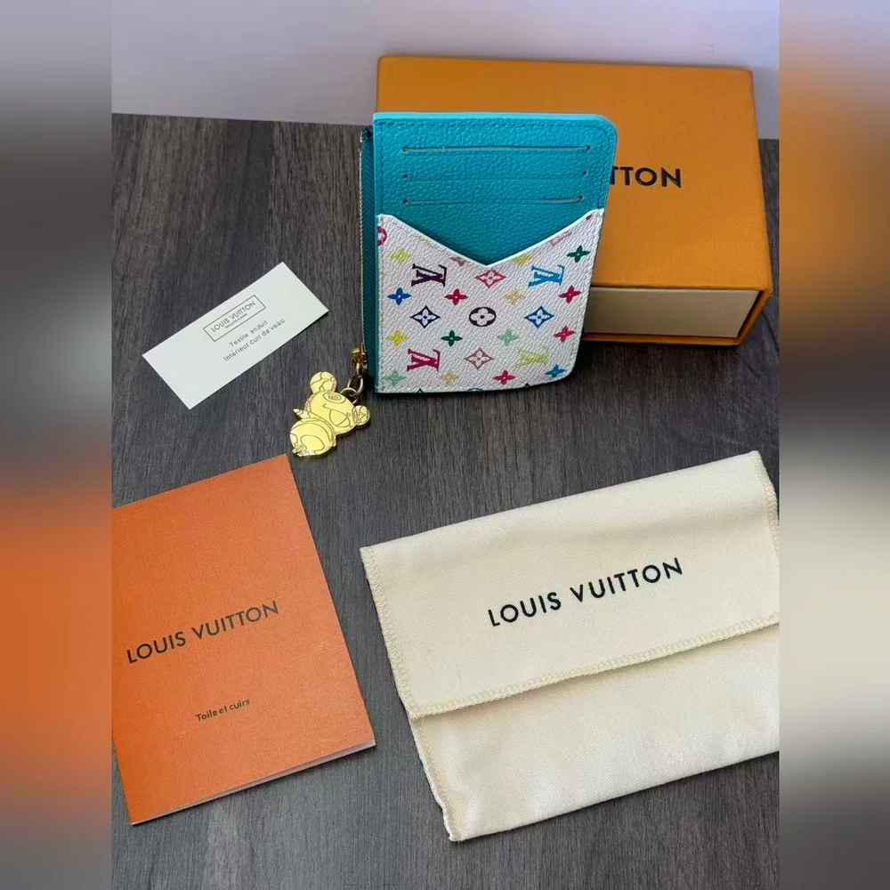 Louis Vuitton Multicolor Monogram Card Holder in Teal & White